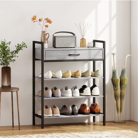 MEUBLIV Zapatero gris de 4 niveles con cajón, metal y tablero de partículas (1/5)