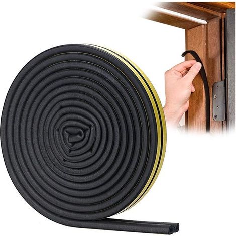 Burlete para puertas，para la parte inferior y la junta，Burlete negro en forma de D de 6 metros de largo，Sellado para puertas y ventanas (1/5)
