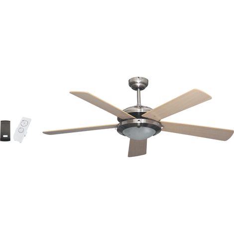 Deckenventilator 5 Blasse Holz Finish mit Fernbedienung und Niklas Woodsky Lampe (1/2)