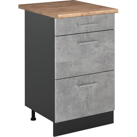 Mueble bajo de cocina R-Line, Hormigón/Antracita, 50 cm encimera Roble dorado, Vicco (1/5)