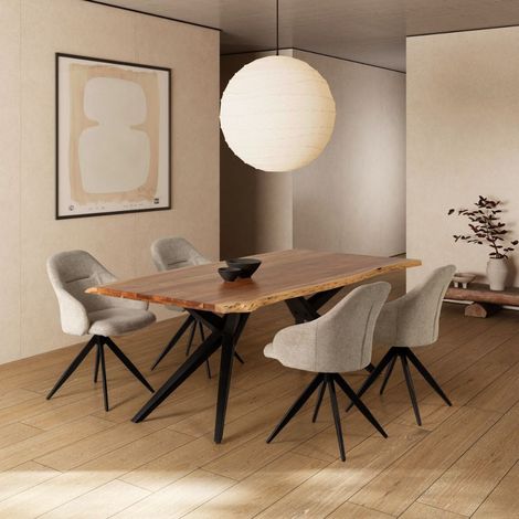 Tavolo fisso in legno di acacia con gambe in metallo colore nero 200x100x75H cm - Carty