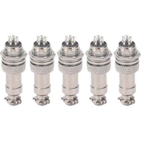 Connecteur Avionique GX12 5 broches 5A 450V - Lot de 5 fiches mâle femelle avec câblage, montage sur panneau, châssis métallique pour alimentation électrique. (1/5)