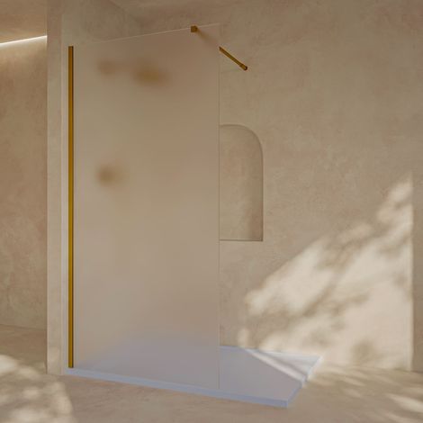SOULHOME Paroi de douche Walk-In translucide, verre de sécurité MAT sablé 8 mm anticalcaire, 110 cm de large x 200 cm de haut, profilé Or (1/5)