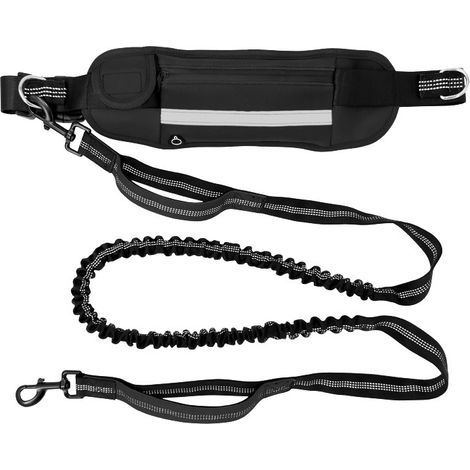Laisse , Main Libre Chien, pour Ceinture, Running, Anti-tirons, réfléchissant, 160-220 cm (Noir)