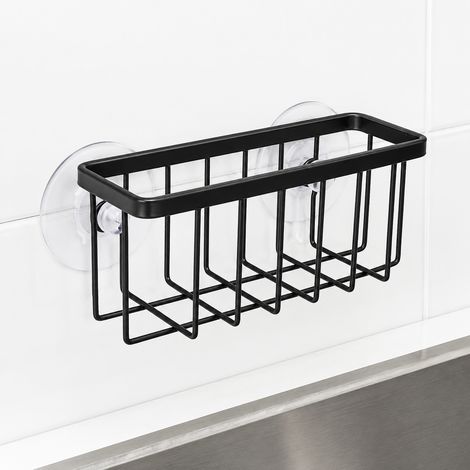 Support pour éponges à ventouse pour évier de cuisine, Étagère de drainage noire pour éponges et brosses de nettoyage, Organisateur d'évier sans perçage, 2,1x2,4x5,4 pouces (1/5)