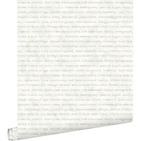 papier peint textes gris sur fond blanc chiné - ESTAhome (1/5)