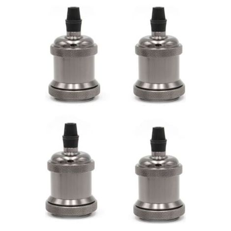 Portalampada E27 vintage. Set di 4 pezzi composto da portalampada da soffitto, base per lampada retrò, portalampada a sospensione, adattatore per lampada a sospensione e accessori per lampade. Nero. (1/4)