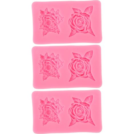 Moule à gâteau silicone 3 pièces rose fleur réaliste pour décoration pâtisserie chocolat cupcake sucre (1/5)