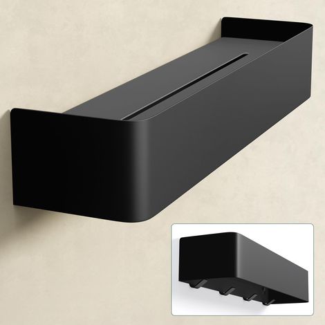 Mai & Mai Étagère Murale de Rangement en Acier Carbone Porte-Serviettes au Mur Support Rangement à Poser à Susprendre avec Crochets Cachés pour Salle de Bain Cuisine Noir Sablé 400×100×75 MM Reglo-05 (1/5)