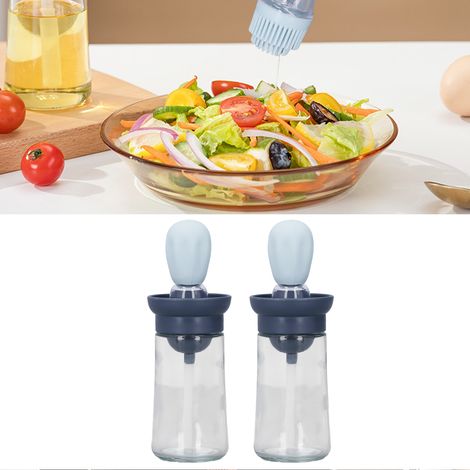 2 bouteilles distributeur d'huile avec pinceau silicone pour cuisson, barbecue et pâtisserie, bleues (1/5)