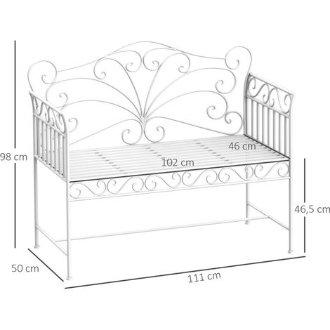Banc de jardin robuste 2 places, banc de parc antirouille, mobilier de jardin, 111 x 50 x 98 cm, blanc (1/5)
