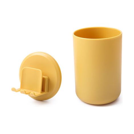 BUNTHAUS Gobelet à brosse à dents avec crochet, porte-brosse à dents de salle de bain, boîte de rangement d'accessoires(Etagère jaune + tasse jaune) (1/5)
