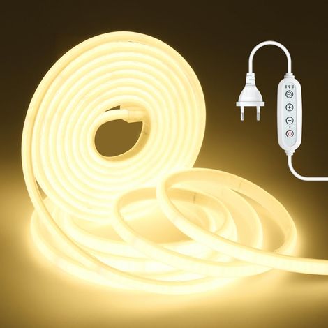 Bandeau LED COB Flexible Dimmable avec Minuterie, 220V 288 LED/m IP65, Lumière Haute Intensité Intérieur/Extérieur - Blanc Naturel 5M (1/5)