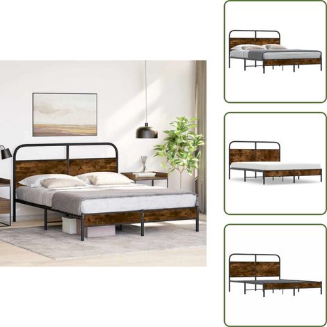 The Living Store Bettgestell ohne Matratze 150x200 cm Räuchereiche Holzwerkstoff - Stahlbett (1/5)