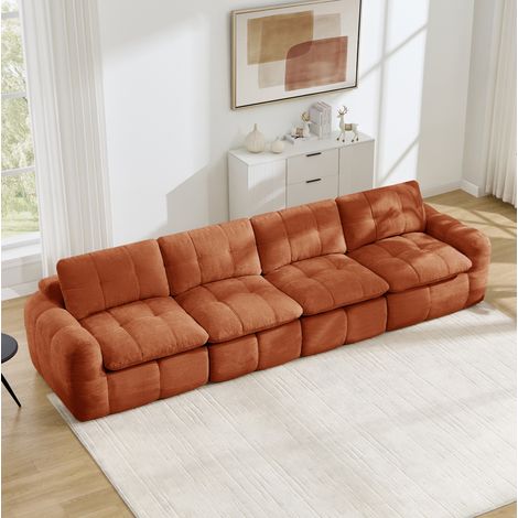 4-Sitzer Modulsofa aus Chenille mit 32D-Hochdichtschaum, orange, 334 x 97 x 68 cm (1/5)