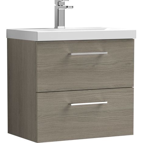 Balterley Wall Hung 2 Soft Close Drawer & Thin-Edge Bathroom Vanity Unit Basin, Solace Oak, 600mm