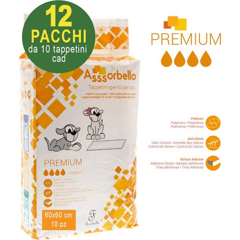 12 Packungen 60 x 60 cm: Asssorbello Premium 60x60 cm Hygienematten für Hunde (1/2)