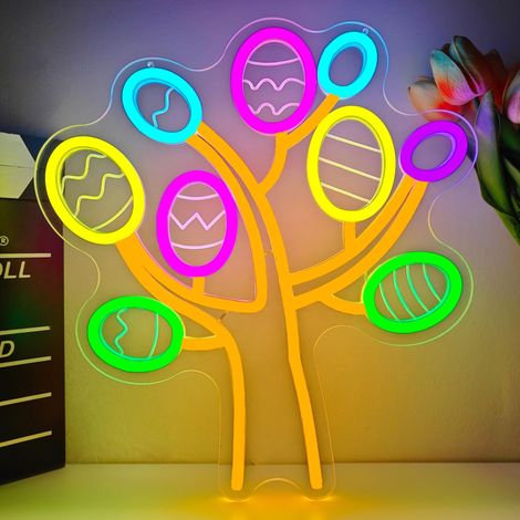 Néon Pâques, guirlande lumineuse LED œuf de Pâques, œuf de Pâques à intensité variable, cadeau pour fenêtre, chambre Décoration de Pâques (1/5)