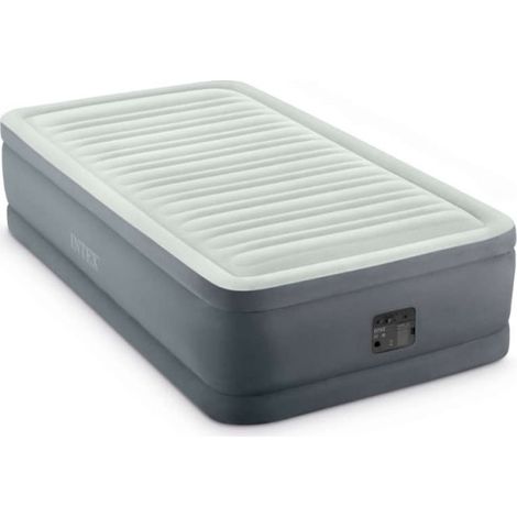Intex – Matelas gonflable 1 place – Structure Fiber Tech légère et solide – Gonfleur électrique intégré – Accueil moelleux, soutien ferme