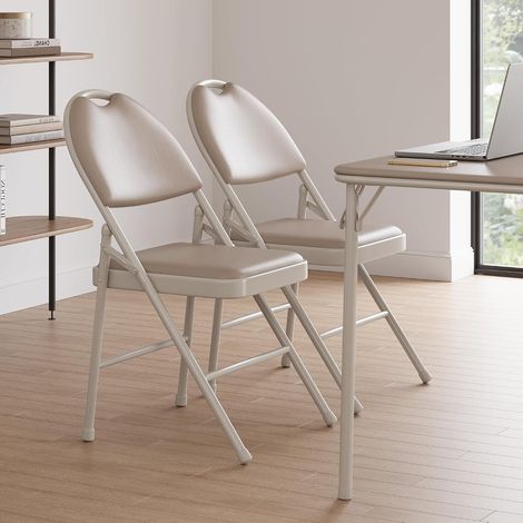 Lot de 2 chaises pliantes avec rembourrage en cuir synthétique pour assise et dossier - Chaise de jardin et chaise d'invités en métal empilables - Pour salon, événement, bureau, salle à manger, balcon (1/5)