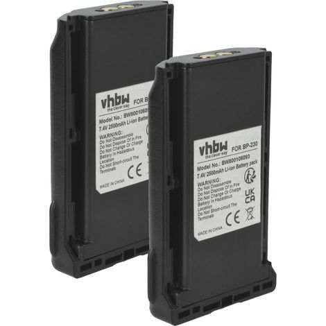 vhbw 2x Akku Ersatz für Icom BJ-2000, BP-232, BP-232H, BP-231, BP-231N, BP-230, BP-230N für Funkgerät, Walkie Talkie (2500 mAh, 7,4 V, Li-Ion)