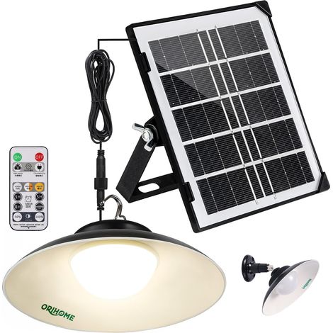 Lampe Solaire pour Extérieur, IP65 Étanche Eclairage Exterieur Solaire, Utilisation Diurne, 3 Températures de Couleurs Réglables, Télécommande, Hangar, Grange, Gazebo, Patio, Intérieur