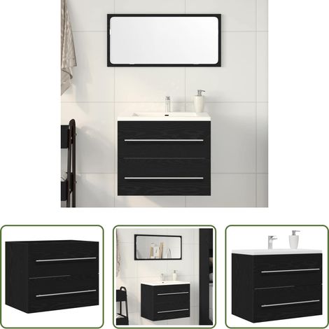 Armoire salle de bain - Meuble sous lavabo de salle de bain chêne noir 60x38,5x48 cm (1/5)