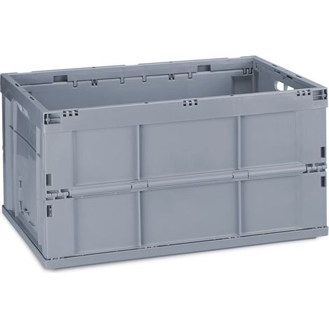 2x Cassetta Pieghevole, Stabile, da Lavoro, Plastica Resistente, Scatola Portaoggetti 60L, 31,5 x 58,5 x 40 cm, Grigia