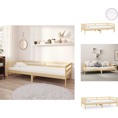 Lit de repos avec matelas 90x200 cm Bois de pin massif - Canapé Lit - Lit Convertible - Lit Invité - Meuble Multifonction - Lit Bois (1/5)