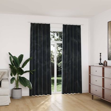 vidaXL Cortinas opacas y ganchos 2 pzas terciopelo antracita 140x225cm (1/5)