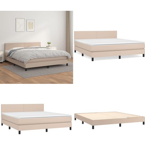 Boxspringbett Matratze Cappuccino-Braun 180x200 cm Kunstleder - Boxspringbett - Betten - Doppelbett - Kunstlederbett - Kapuzenbett - Home & Living