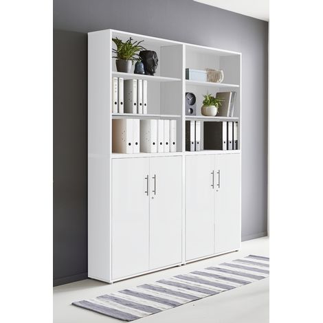 BMG Möbel abschließbare Regalwand/Schrankwand, Office Edition Set 11, weiß / weiß matt