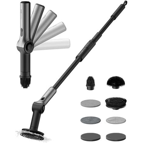 Brosse Nettoyage Électrique Rotative sans Fil, Angle Réglable, Poignée Extensible, IPX7, 8 Têtes de Nettoyante Remplaçables pour Salle Bain, Carrelage et Baignoire - (1/5)