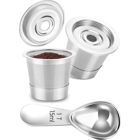 2 coffee capsules, stainless steel measuring cup, silver (1/5)