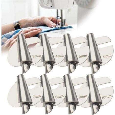 Jeu de 8 pieds-de-biche universels pour machine à coudre, ourlet large, pieds à ourlet incurvé (3-10 mm) (1/4)