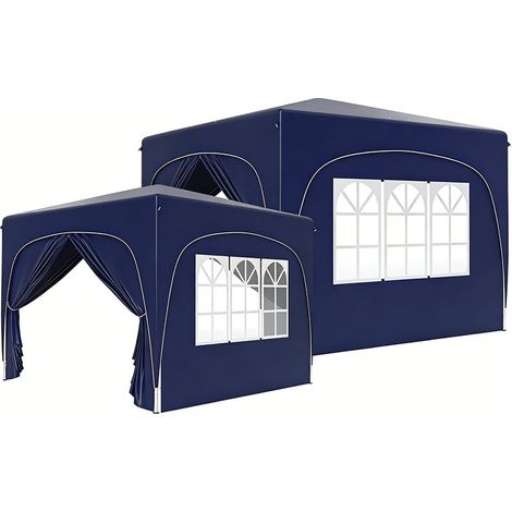 2er-Set  pavillon 3x3m, wasserabweisend Stabil Winterfest Pop-up Faltpavillon, UV Schutz 50+, Faltbar Partyzelt Gartenzelt mit 4 Seitenteilen Tasche Gartenpavillon für Camping Garten, Dunkelblau