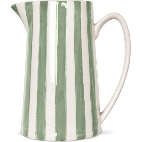 Carafe en céramique rayée vert matcha et blanc – Pichet vintage H21.3cm – Contenance 1 litre pour boissons et bouquets – Opjet (1/4)