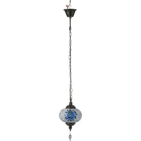 Lampe suspension mosaïque bleu en verre et métal ambiance orientale - Bleu mosaïque et métal noir (1/5)