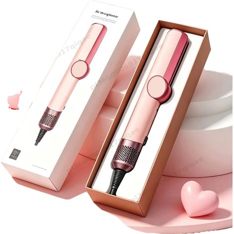 Plancha para el cabello, control inteligente de temperatura, tecnología de iones negativos, color rosa cereza, enchufe europeo tipo C de 220V-240V. (1/2)