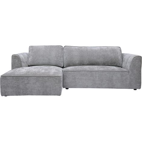 Design Ecksofa links in grauem Samt-Textur-Effekt Stoff 3-Sitzer GRAMMY