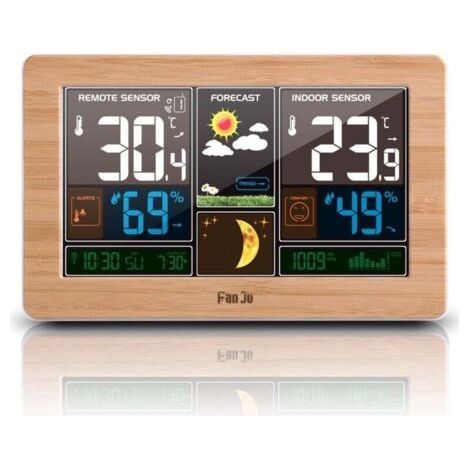 Fanju FJ3378 Weather Station with Alarm Clock and Display of Temperature, Humidity, Barometer, Alarm Clock and Moon Phases (1/4)