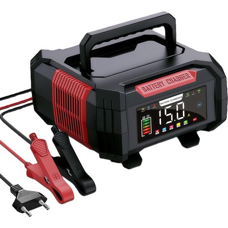 Chargeur de batterie de voiture 12 V 15 A, 12 V/24 V LiFePO4 plomb-acide intelligent à 9 niveaux avec écran LCD pour voiture, camion, moto, tondeuse, bateau et applications marines (1/5)