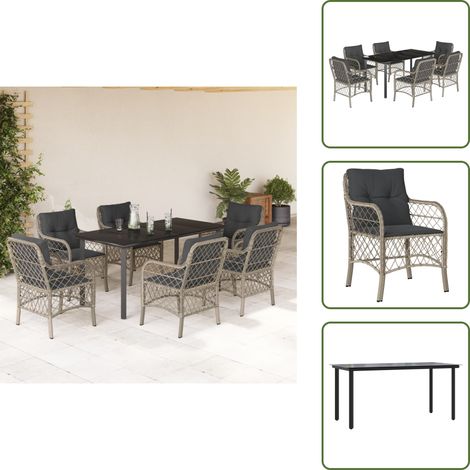 Coussins de siège - vidaXL Ensemble à manger de jardin et coussins 7 pcs gris clair rotin - Housses amovibles