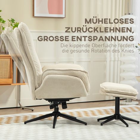 Fauteuil pivotant rembourré avec repose-pieds, moderne relax pour salon, chambre, bureau à domicile, beige (1/4)