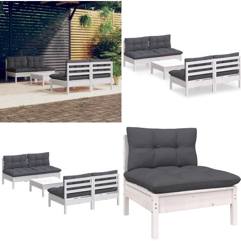 5-tlg. Garten-Lounge-Set mit Anthrazit Kissen Kiefernholz - Gartensessel - Gartenloungeset - Rattan Möbel - Kiefernholz Gartenmöbel - Outdoor Furniture - Home & Living (1/5)