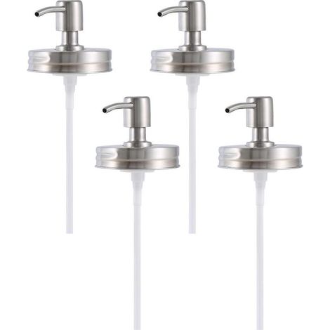 Lot de 4 couvercles pour distributeur de savon liquide avec pompe, pour pots de 473 ml (16 oz) à ouverture standard, couleur argent. (1/5)