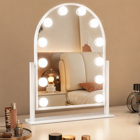 Specchio ad Arco da Tavolo 30x40 cm Struttura e LED a Bulbi 3 Colori in Alluminio Bianco (1/4)