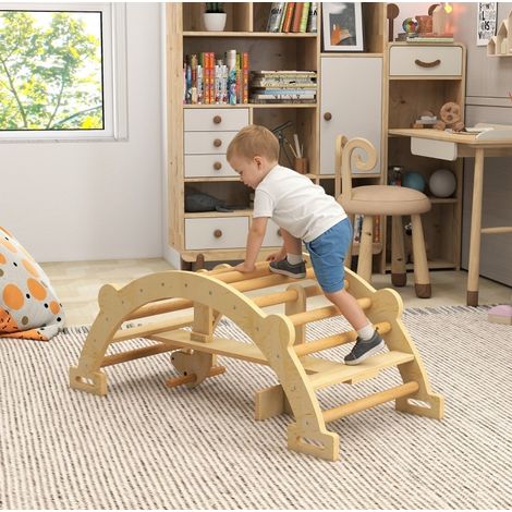 2-in-1 Montessori-Kletterbogen aus Holz für Innen, 110 x 52 x 45 cm, natur, OKMYHOME (1/5)