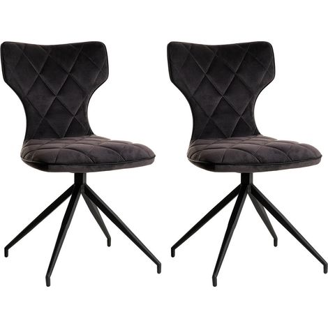 STYK - Lot de 2 Chaises Tissu Grises Surpiqures Carreaux (1/3)