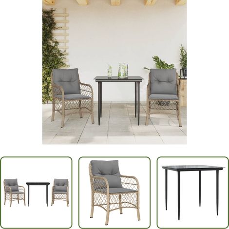 Chaise extérieure - Ensemble de bistro 3 pcs coussins mélange beige résine tressée (1/5)